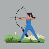 Archer in action with bow aiming at target flat art vector