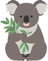 Cute koala holding a branch in flat art style vector
