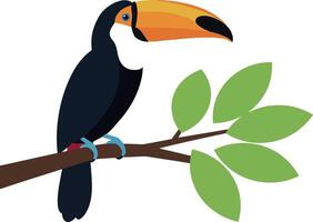 Colorful toucan perched on a branch in flat art vector