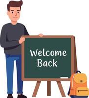 Student holding chalkboard with text in minimal art style vector