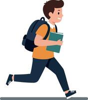 Student running with books in a flat design illustration vector