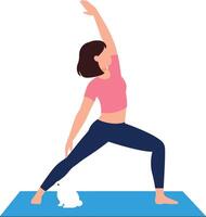 Woman practicing yoga in warrior pose with minimal art vector