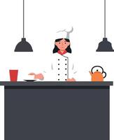 Chef preparing delicious meal in minimal flat art vector