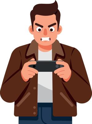 Frustrated gamer expressing emotions in minimal flat art