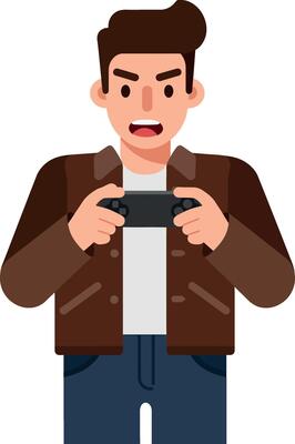 Excited gamer holding a controller in flat illustration