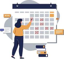 Person marking dates on calendar in flat art style vector