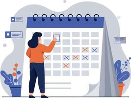 Person interacting with calendar in flat minimal illustration vector