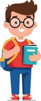Student boy holding books with backpack in flat art vector