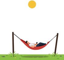 Person relaxing in a hammock under the sun, flat art vector