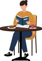 Person reading a book while enjoying coffee in flat art vector