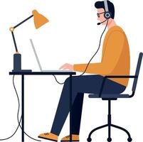 Person working at a desk with a laptop in flat art vector