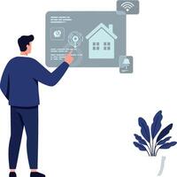 Person interacting with smart home interface in flat art vector