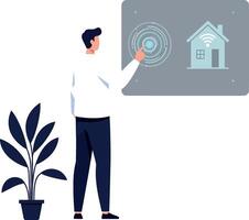 Person interacting with smart home display in flat art vector