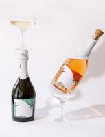 Sparkling beverages displayed with elegance on a minimalist background showcasing modern design and style photo