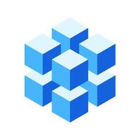 Abstract 3D blue cubes cluster. Modern isometric design, perfect for technology, data, connection, or teamwork concepts. Ideal for websites, presentations, and marketing materials. vector