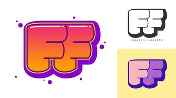 FF logo design for festival or party. Initial letter f and f in graffiti style. Creative modern lettering company name of font typography. Kids trendy logotype or identity. vector