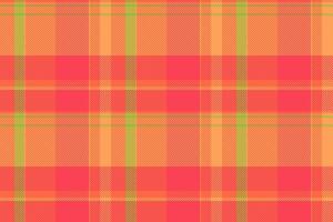 Vibrant coral, orange, and lime green plaid pattern. Perfect for textile design, website backgrounds, or fashion projects. Seamless repeat texture offers versatile design applications. vector
