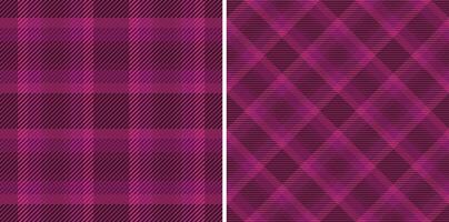 Two vibrant purple seamless patterns a classic plaid and a striking diamond design. Perfect for textile design, fashion, websites, or branding projects seeking a modern, sophisticated aesthetic. vector