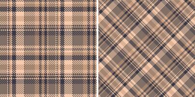 Two seamless neutral plaid patterns classic and diagonal. Perfect for textile design, apparel, fashion, home decor, or website backgrounds. Versatile earthy tones offer a sophisticated, rustic feel. vector