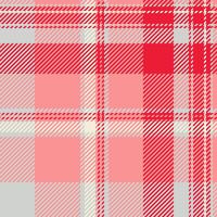 Madras plaid check fabric, vertical pattern tartan. Grungy textile texture background seamless in red and light gray colors. vector