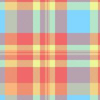Dress pattern check, detailed texture fabric background. Filigree seamless plaid textile tartan in red and cyan colors. vector