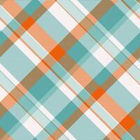 Vibrant diagonal plaid pattern in teal, peach, brown, and white. Perfect for textile design, website backgrounds, or fashion projects. vector