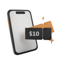Mobile phone with voucher 3D illustration png