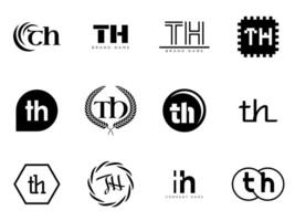 TH logo company template. Letter t and h logotype. Set different classic serif lettering and modern bold text with design elements. Initial font typography. vector