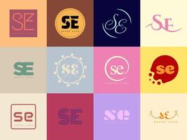 SE logo company template. Letter s and e logotype. Set different classic serif lettering and modern bold text with design elements. Initial font typography. vector