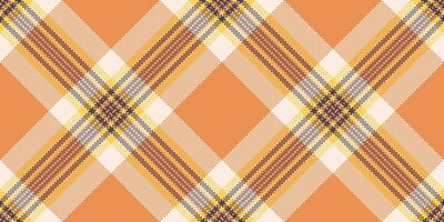 Graph textile check fabric, place texture tartan . Package seamless background pattern plaid in orange and linen colors. vector