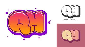 QH logo design for festival or party. Initial letter q and h in graffiti style. Creative modern lettering company name of font typography. Kids trendy logotype or identity. vector