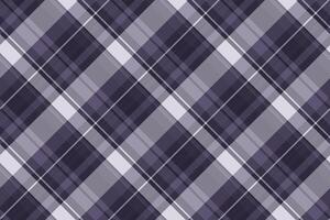 Elegant diagonal plaid pattern in shades of gray and purple. Perfect for textile design, website backgrounds, or fashion projects. Clean, modern aesthetic. vector