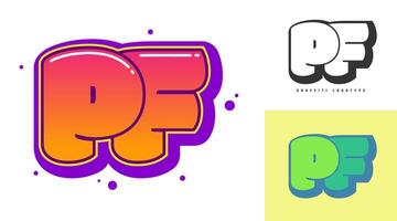 PF logo design for festival or party. Initial letter p and f in graffiti style. Creative modern lettering company name of font typography. Kids trendy logotype or identity. vector
