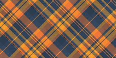 Basic seamless fabric background, intricate check pattern plaid. Composition tartan textile texture in orange and blue colors. vector