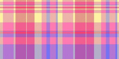 Give background plaid seamless, upscale pattern check textile. Periodic fabric texture tartan in pink and yellow colors. vector