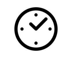 Bold, minimalist clock icon design. A checkmark inside the clock face symbolizes completion, on-time delivery, or scheduling. Perfect for website design, apps, presentations, and more. vector