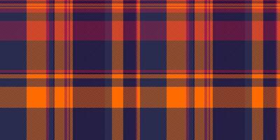 Vibrant autumnal plaid pattern in rich orange, purple, and navy. Perfect for fallthemed designs, textiles, or website backgrounds. This textured, repeating design evokes warmth and tradition. vector
