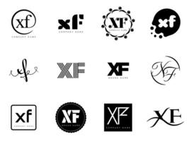XF logo company template. Letter x and f logotype. Set different classic serif lettering and modern bold text with design elements. Initial font typography. vector