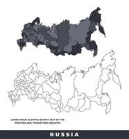 Russia political regions black color outline map set vector