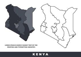 Kenya political regions black color outline map set vector