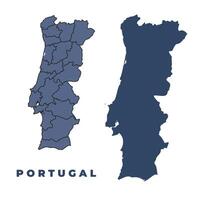 Portugal flat and outline map set vector