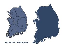 South Korea flat and outline map set vector