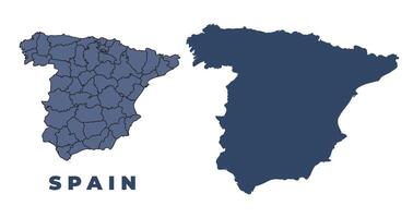 Spain flat and outline map set vector