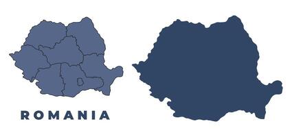 Romania flat and outline map set vector