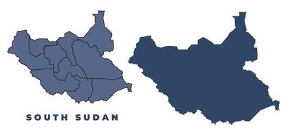 South Sudan flat and outline map set vector