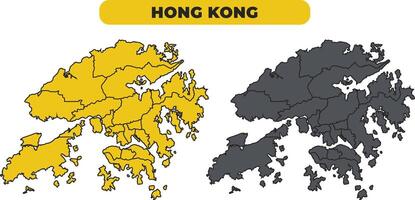 Hong Kong outline illustration map set vector