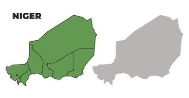 Niger political regions green outline map set vector