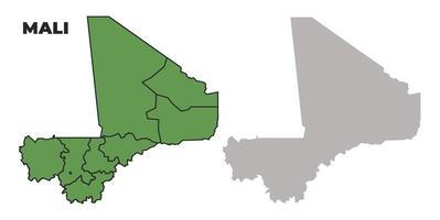 Mali political regions green outline map set vector