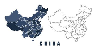 China map regions border outline set vector