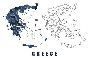 Greece map regions border outline set vector